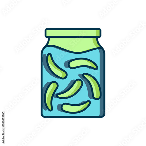 Filled outline Pickled cucumbers in a jar icon isolated on white background. Flat filled outline style with shadow. Vector