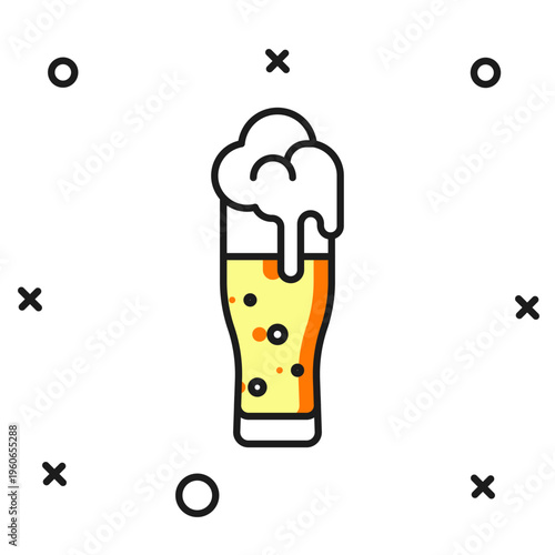 Filled outline Glass of beer icon isolated on white background. Happy Saint Patricks day. National Irish holiday. Flat filled outline style with shadow. Vector