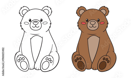 bears illustration with colored and outlined versions