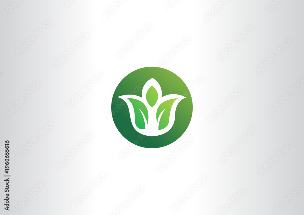 Obraz premium Circular Green Leaf Blossom Icon for Eco-Friendly Business Identity, Botanical Health Care, and Sustainable Organic Product Labels