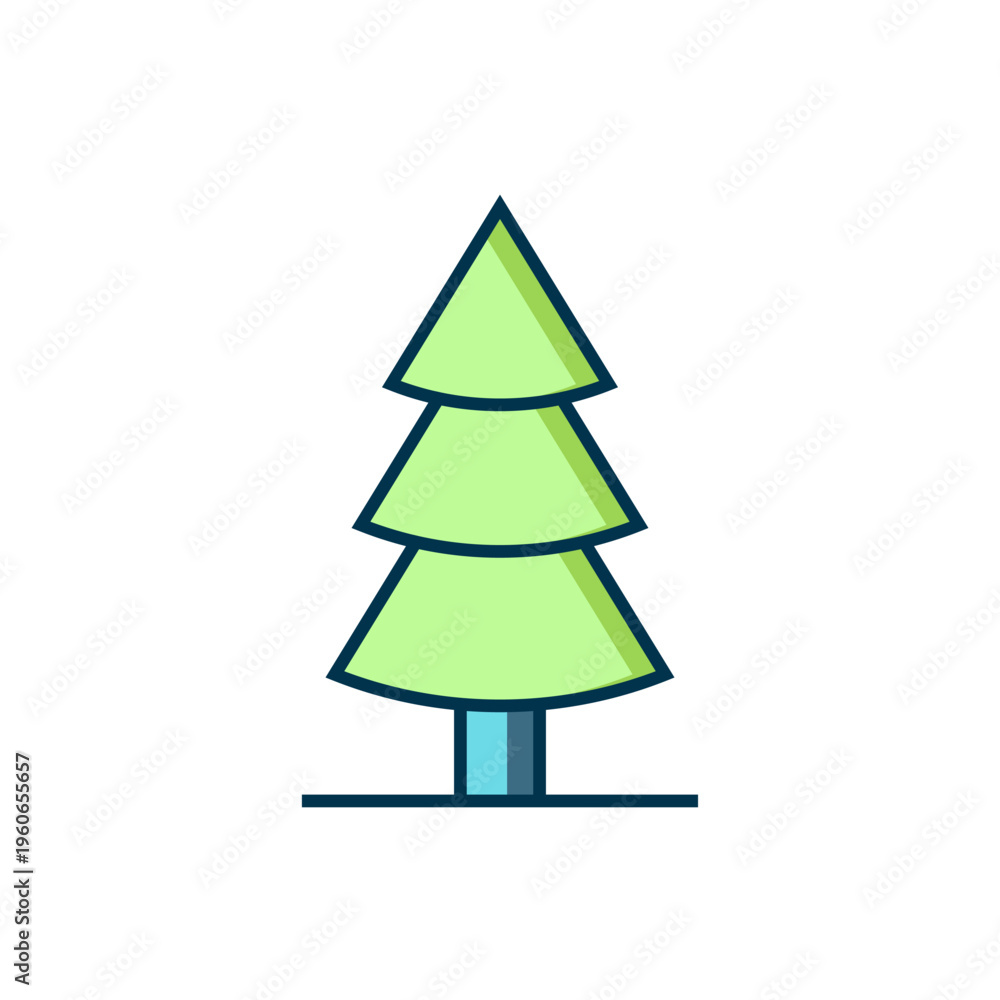 Fototapeta premium Filled outline Christmas tree icon isolated on white background. Merry Christmas and Happy New Year. Flat filled outline style with shadow. Vector