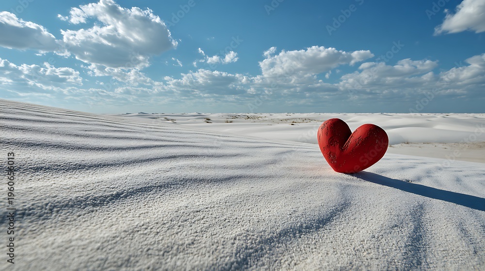 Fototapeta premium Red heart balloon in desert landscape.