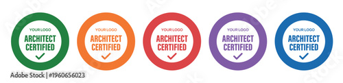 Certified badge logo illustration set, colorful vector bundle for company training certificates, quality approval labels, and professional accreditation branding.