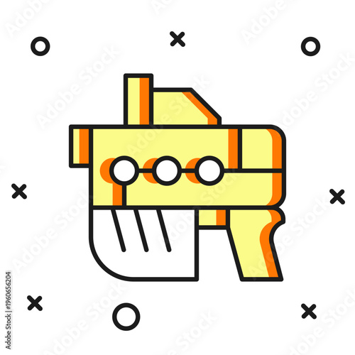 Filled outline Futuristic space gun blaster icon isolated on white background. Laser Handgun. Alien Weapon. Flat filled outline style with shadow. Vector