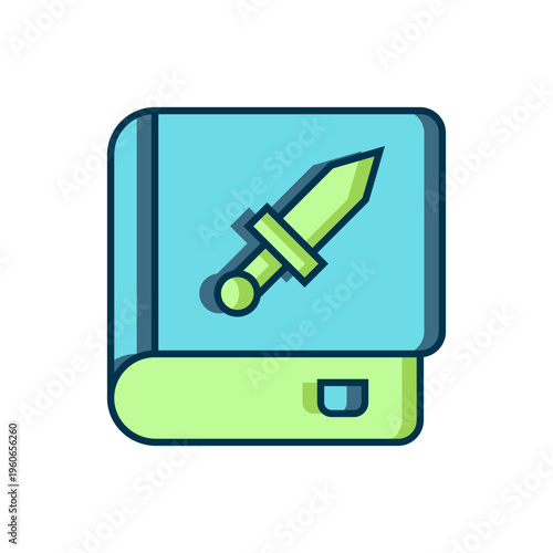 Filled outline Book about weapon icon isolated on white background. Small firearm. Weapon catalog. Flat filled outline style with shadow. Vector