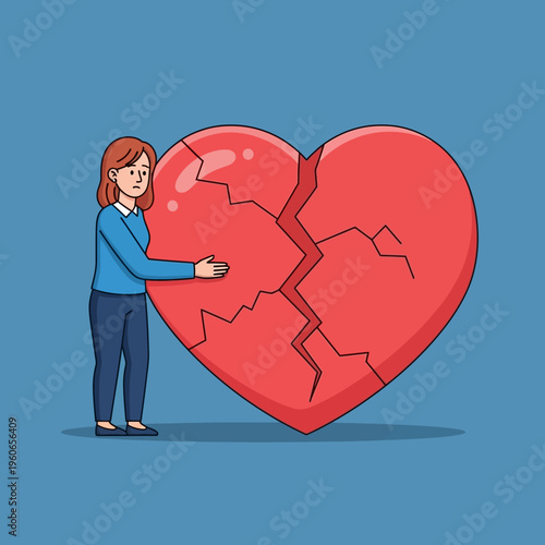 Sad Woman Hugging Broken Heart Symbolizing Heartbreak and Sadness