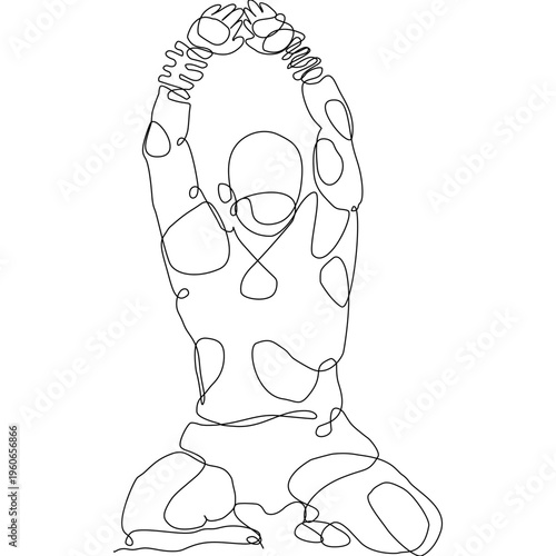 Minimalist one-line Muay Thai fighter performing Wai Kru ritual pose, expressing respect, tradition, and strength. Clean vector style ideal for print, textile, and modern cultural design.