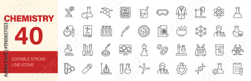 Chemistry icon set. Editable line icons. Vector illustration.