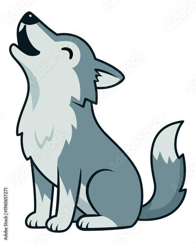 Wolf cartoon illustration. Cute wolf cub howling clipart.