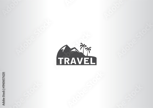 Minimalist Travel Agency Logo Design Featuring Mountain and Palm Tree Silhouettes