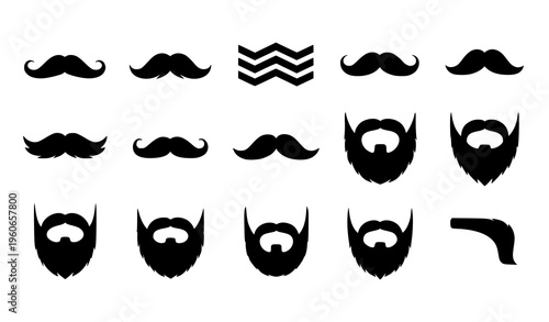 Mustache and Beard Icons Set in Bold Black Silhouette Style Grooming Vector Collection