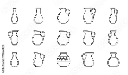 Simple Jug and Vase Line Icons Set Minimal Outline Vector Collection for Home Decor Design
