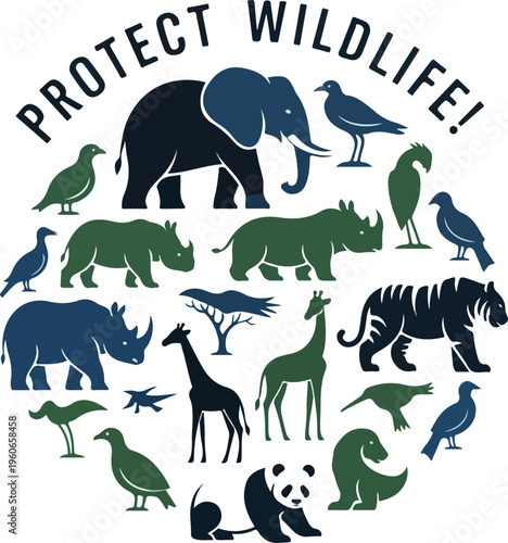 Protect Wildlife Save Endangered Animals Elephants Rhinos Tigers Pandas Giraffes Birds Trees Save Planet Conservation Earth Ecosystem