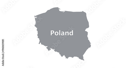 A grayscale map illustrating the geographical shape of the country of Poland with label high quality