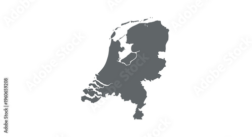A stark black silhouette depicts the geographical outline of the netherlands country high quality professional detailed