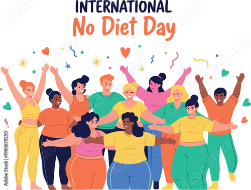 Celebrating diverse body types and self-love on International No Diet Day with a joyful group of people