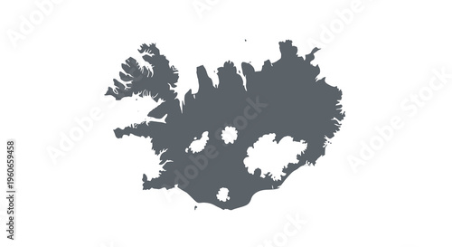 A stylized dark silhouette depicting the geographical shape of iceland against white high quality professional detailed