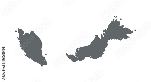 A stark black silhouette depicts the geographical shape of malaysia and borneo high quality professional detailed