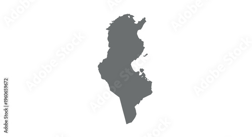 A grayscale silhouette map of tunisia north africa displaying its geographical boundaries high quality professional detailed