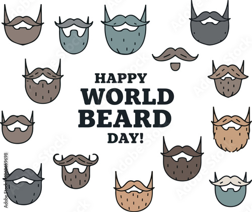 Happy World Beard Day! Celebration of Diverse Beards, Featuring Various Styles and Colors to Honor Facial Hair