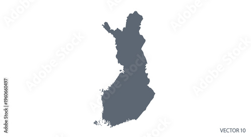 A dark blue silhouette depicts the geographical shape of finland against a white background high quality