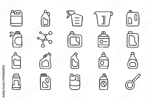 Modern cleaning product icons for home care industrial sanitation and maintenance services