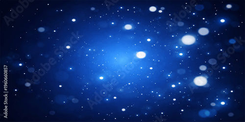 Abstract a celestial scene unfolds, where shimmering orbs of light dance against a deep, mesmerizing blue expanse, suggesting the vastness of the universe.