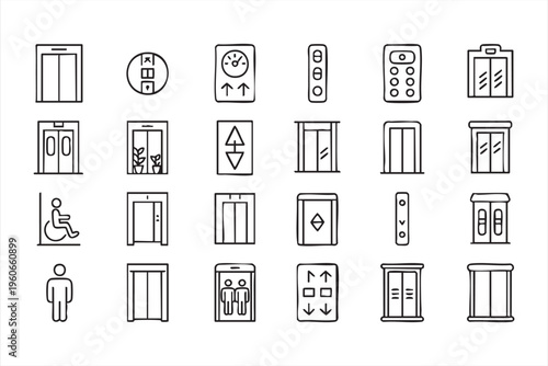 Building elevator icon pack with accessibility symbols control panels and navigation UI design