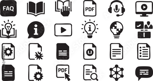 Learning and knowledge icons collection with documents video tutorial and academic symbols