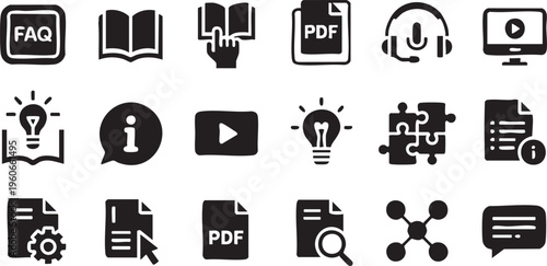 E learning icon pack with book pdf document and online course elements for education design