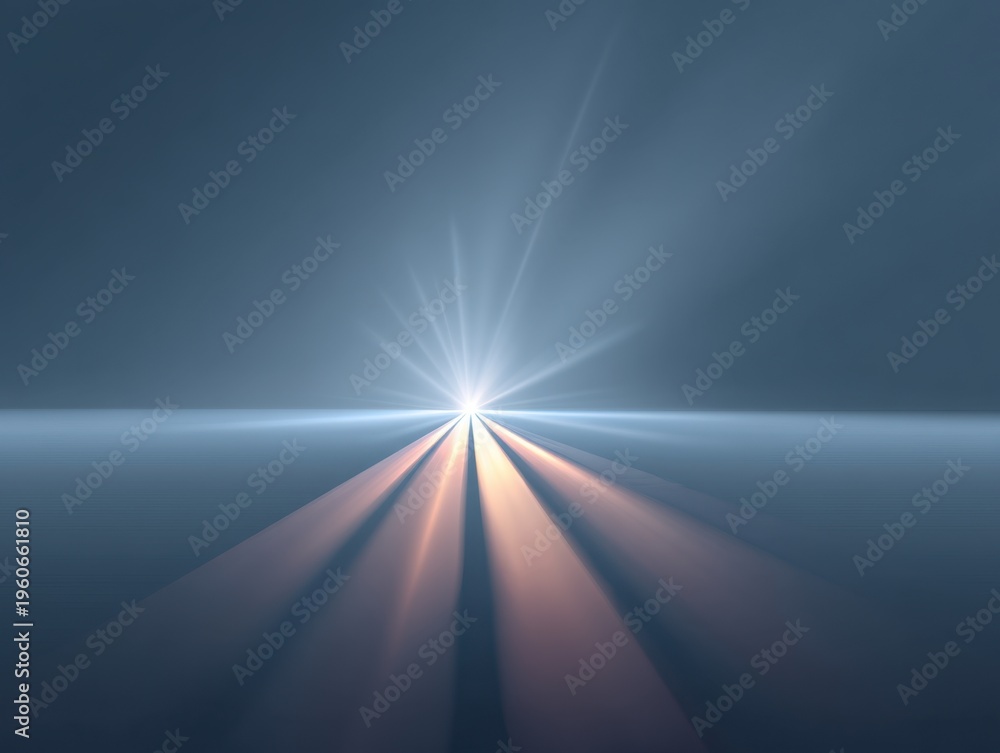 Obraz premium Abstract light rays converging towards a glowing source with soft gradient backdrop creating a serene atmospheric effect