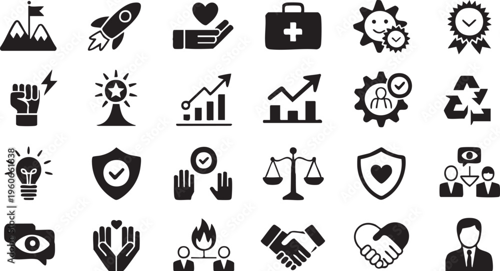Obraz premium Professional business icon set with achievement teamwork and corporate strategy elements
