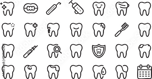Dental icon set with tooth care orthodontics braces and oral hygiene symbols