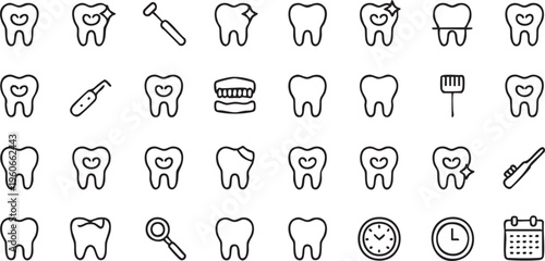 Tooth care icons set with oral hygiene dental treatment and healthcare elements