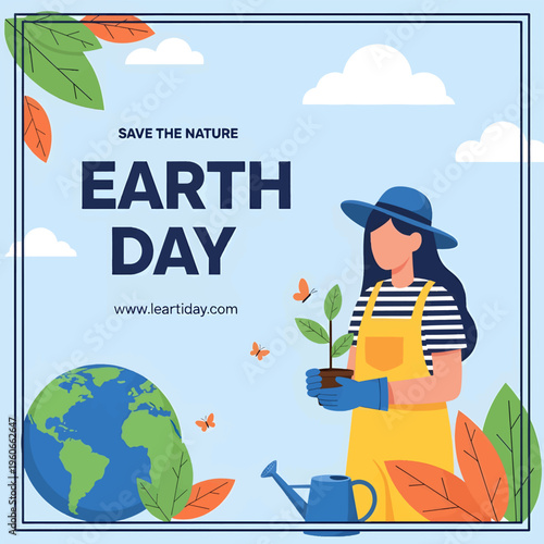 Woman Planting Tree on Earth Day with Save Nature Concept