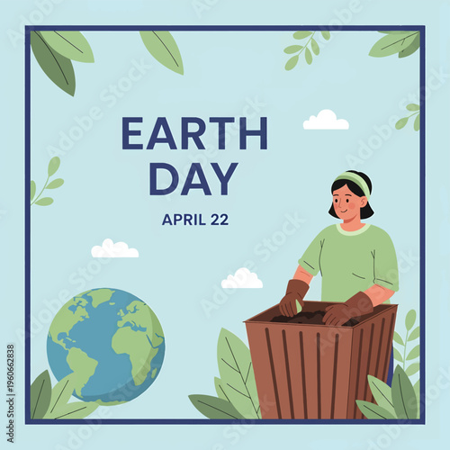 Earth Day celebration with a woman recycling on April 22