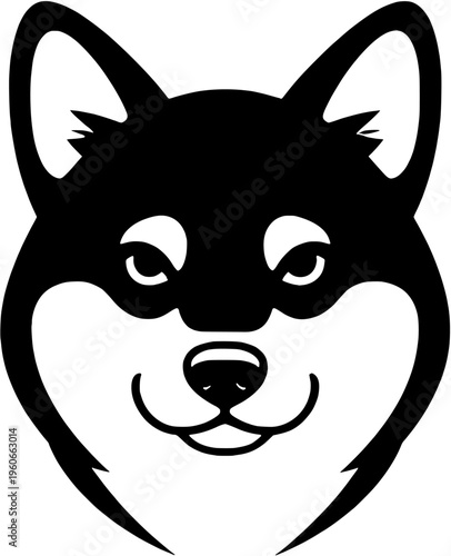 Shiba Inu dog head silhouette, front facing black vector icon