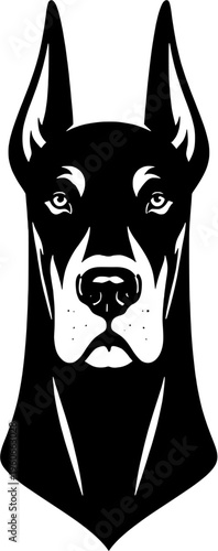 Great Dane dog head silhouette, front facing black vector icon