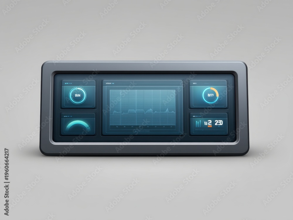 Fototapeta premium Modern Digital Interface Displaying Data Analytics and Graphical Information on a Sleek Touchscreen Panel