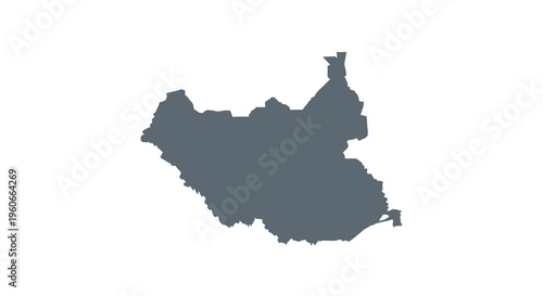 A dark blue silhouette depicts the geographical outline of south sudan africa high quality professional detailed