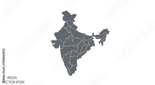 A grayscale map illustrating the political boundaries of india and its constituent states high quality professional