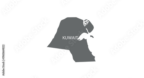 A stark black and white depiction of the state of kuwait featuring a falcon high quality