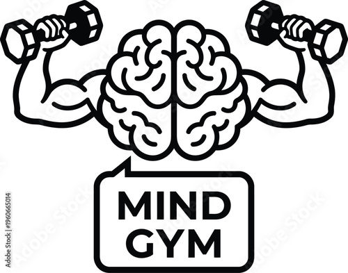 Print Brain Power and Mental Strength Vector Icon Mind Fitness and Cognitive Training Illustration Strong Brain Lifting Weights Concept Graphic Intelligence and Mental Resilience Vector ArT 
