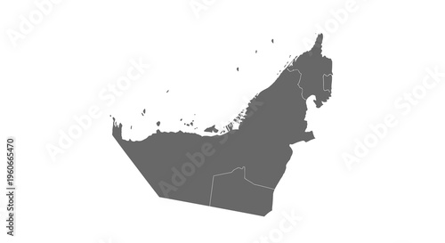 A minimalist black and white outline depicting the geographical shape of the united arab emirates