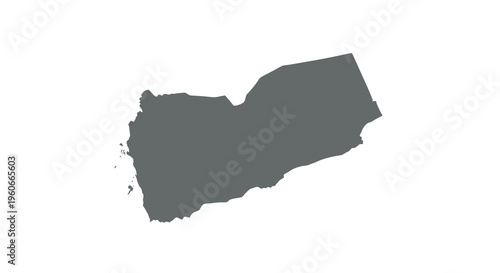 A dark silhouette depicts the geographical shape of yemen on a white background high quality professional