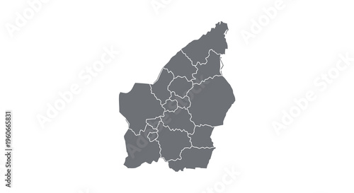 A monochrome map of mauritius showing its administrative divisions and coastline high quality professional detailed modern
