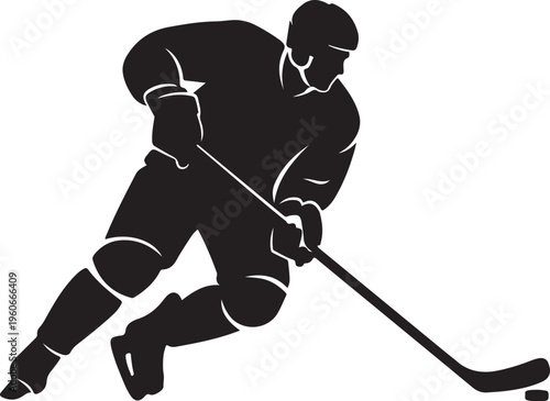 Black hockey player icon, ice hockey silhouette, hockey stick vector, athlete illustration