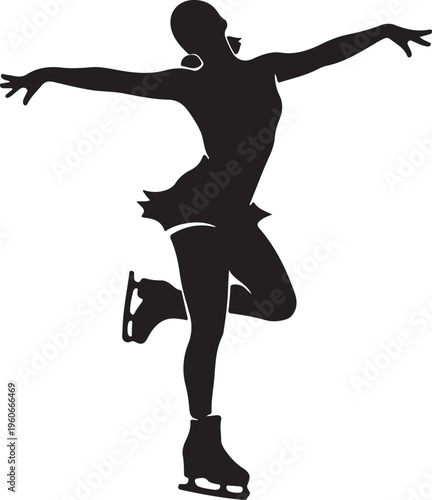 Black silhouette ice skater, figure skating illustration, ice dance, sports icon