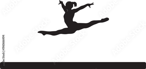Black silhouette gymnast jumping, athletic pose, sports icon, vector graphic