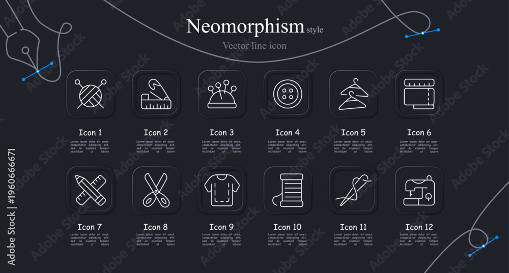 Fotografie Sewing equipment set icon
